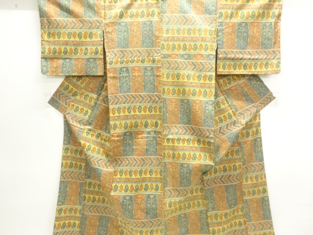 JAPANESE KIMONO / UNUSED HORIZONTAL STRIPES / HANASARA KIMONO FOR SUMM